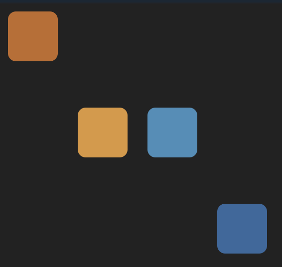 Four squares arranged horizontally. The left-most square is at the top of the frame, the middle two squares are centered, and the right-most square is at the bottom.