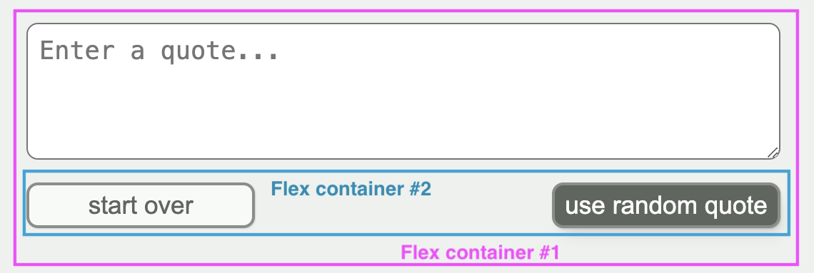 UI with two flex containers indicated: one containing the textarea and both buttons, and one containing only the buttons.