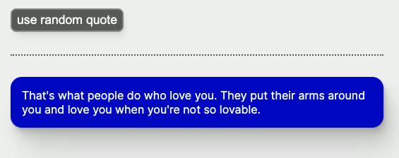 a web page with a button, dotted separator and blue card containing quotation text