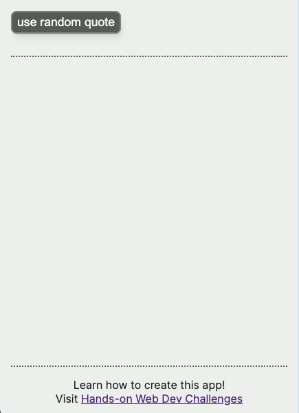 UI with a 'use random quote' button and dotted separator; no card